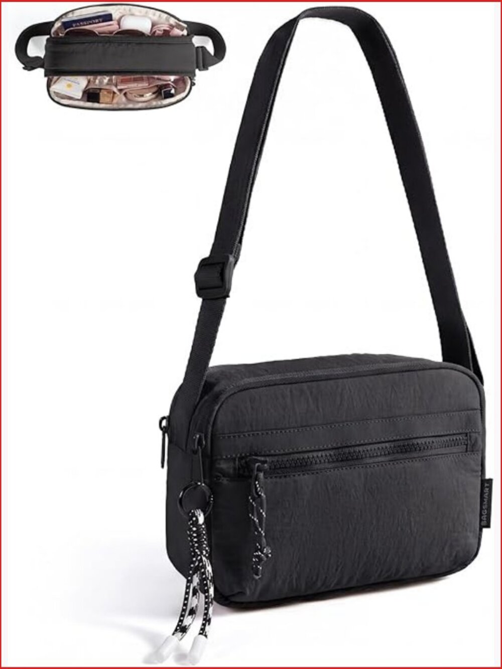 BAGSMART Small Crossbody Purse, Lightweight Nylon Travel Handbag, Dual
